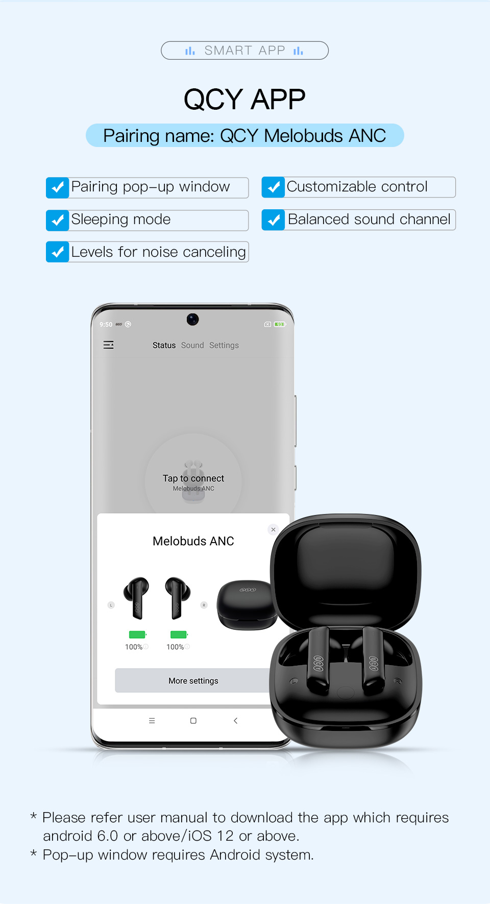 QCY HT05 ANC Wireless Earphone 40dB Noise Cancelling Bluetooth 5.2 Headphone 6 Mic ENC HD Call TWS Earbuds Transparency Mode
