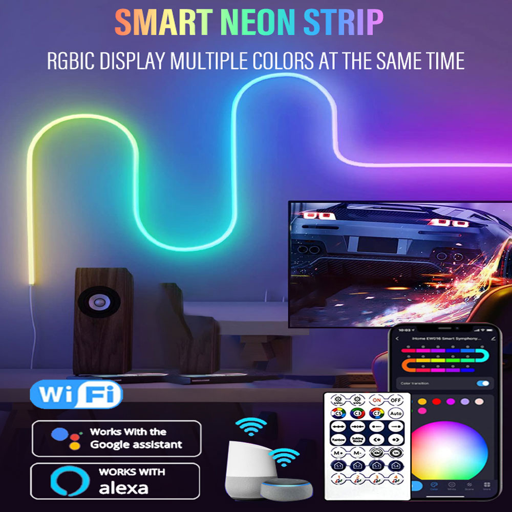 RGBIC Neon Light with WIFI Neon Rope Light DIY Light Bar APP Control Music Sync TV Backlight Game Living Room Bedroom Decoration