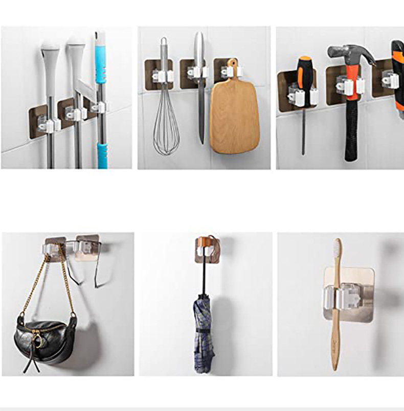 1-10PCS Adhesive Multi-Purpose Hooks Wall Mounted Mop Organizer Holder RackBrush Broom Hanger Hook Kitchen Bathroom Strong Hooks